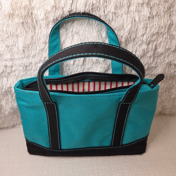 Mini Turquoise Canvas Cosmetic Tote Carry Bag - Picture 2 of 11